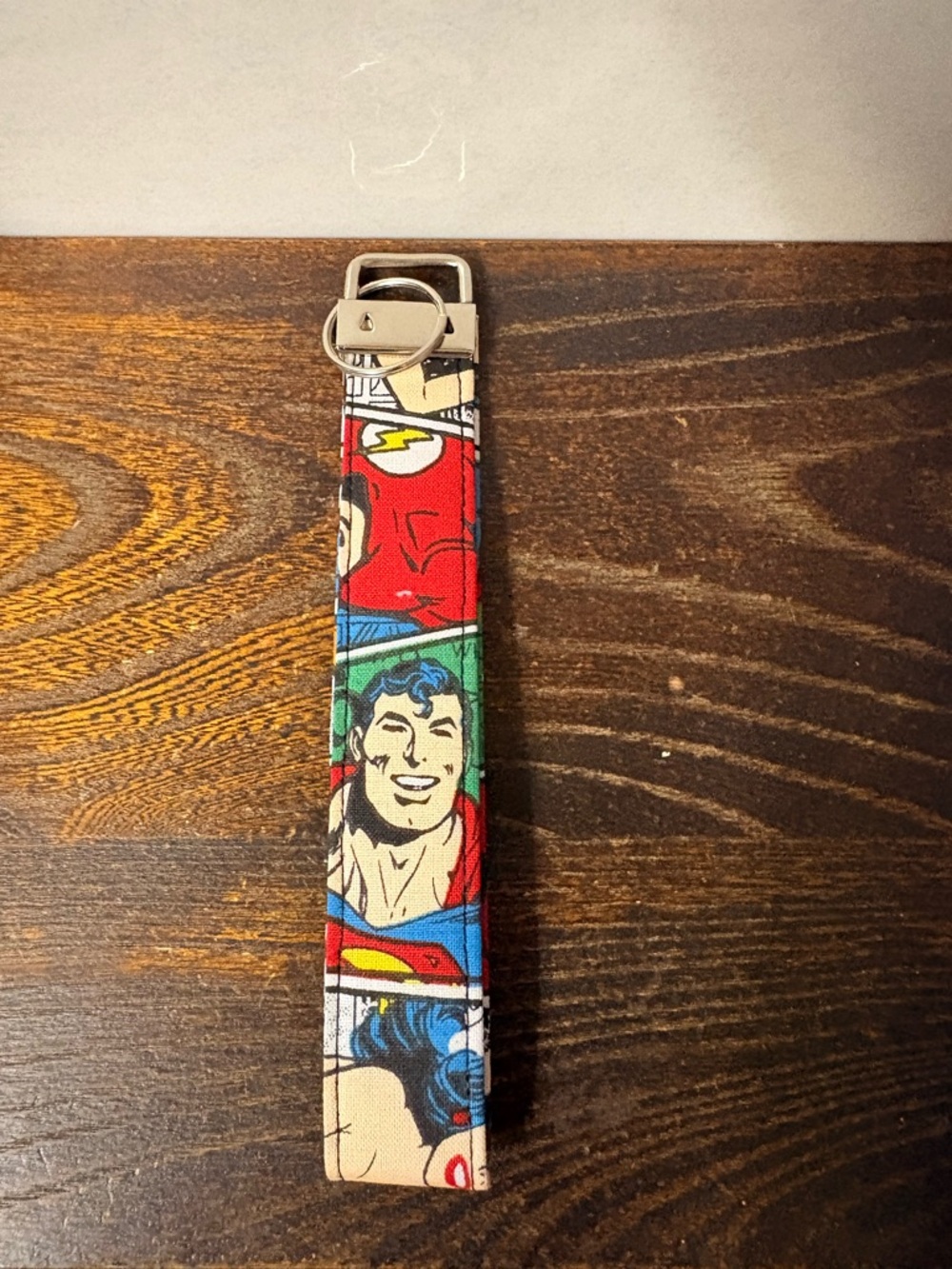 Handmade Superman Comic Strip Key Fob Wristlet - Red, Blue, Green